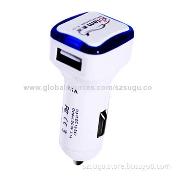 Good selling dual USB car charger with LED light